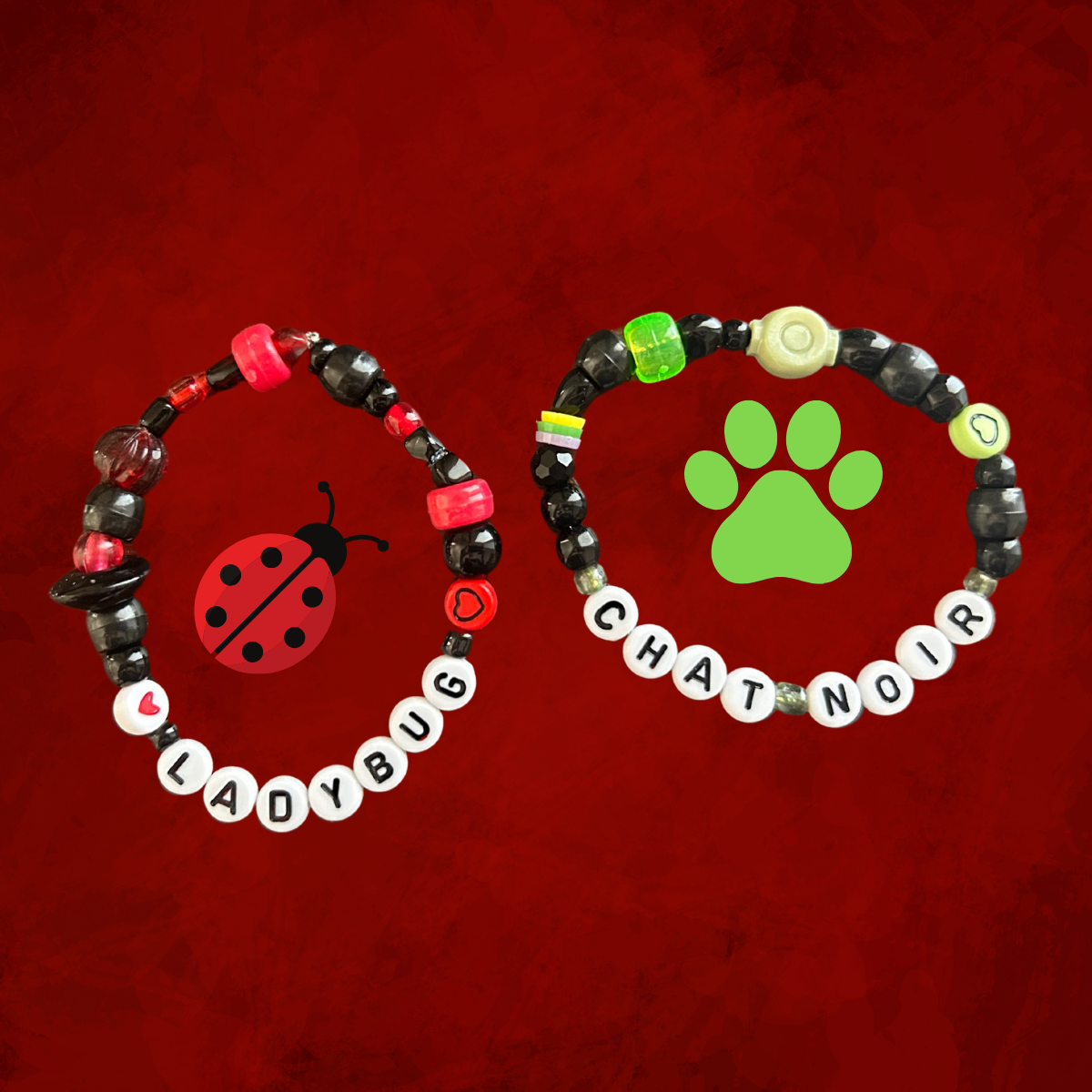 Ladybug and Chat Noir Bracelet Set